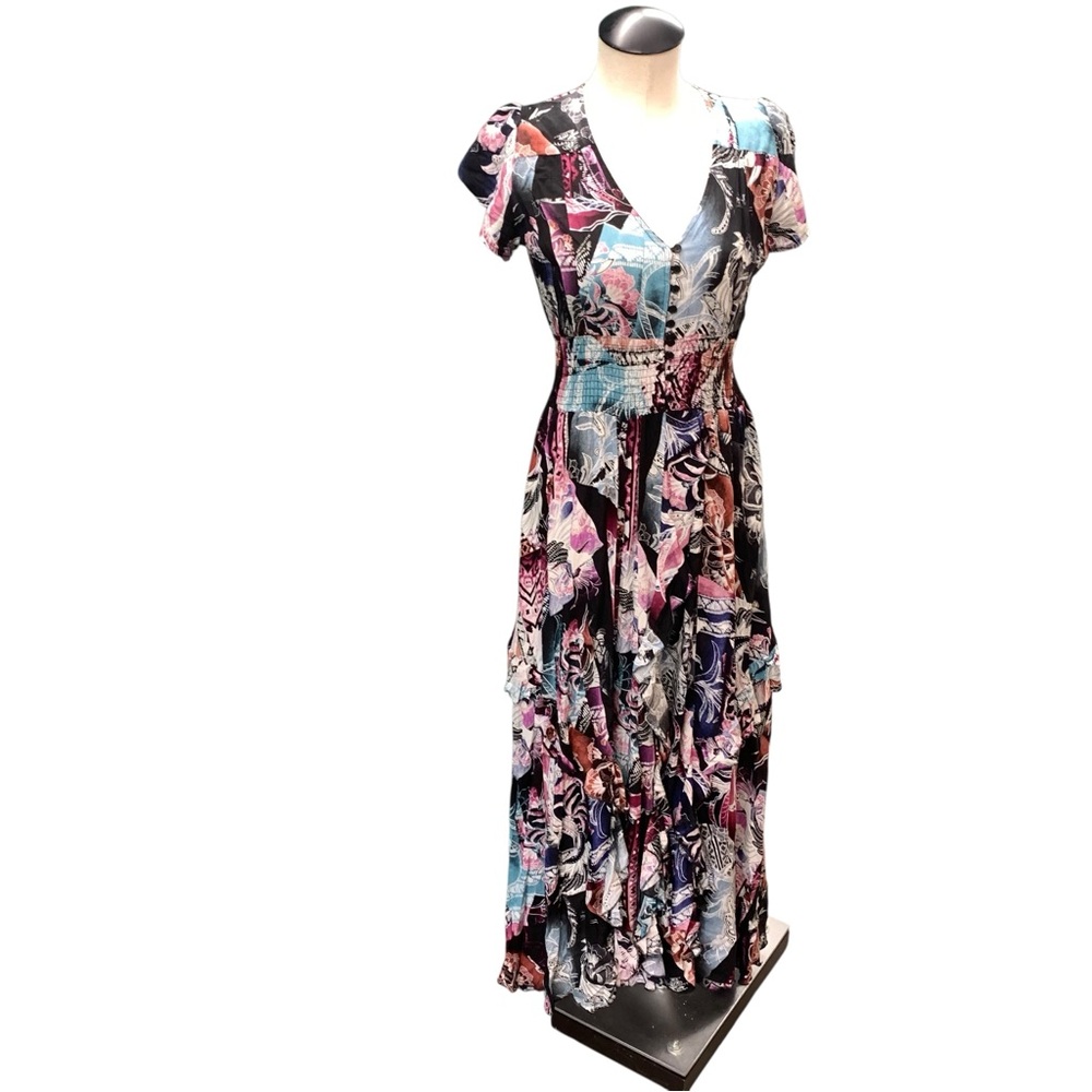 JAASE Boho Multicolor Patchwork High Low Maxi Dress Size S